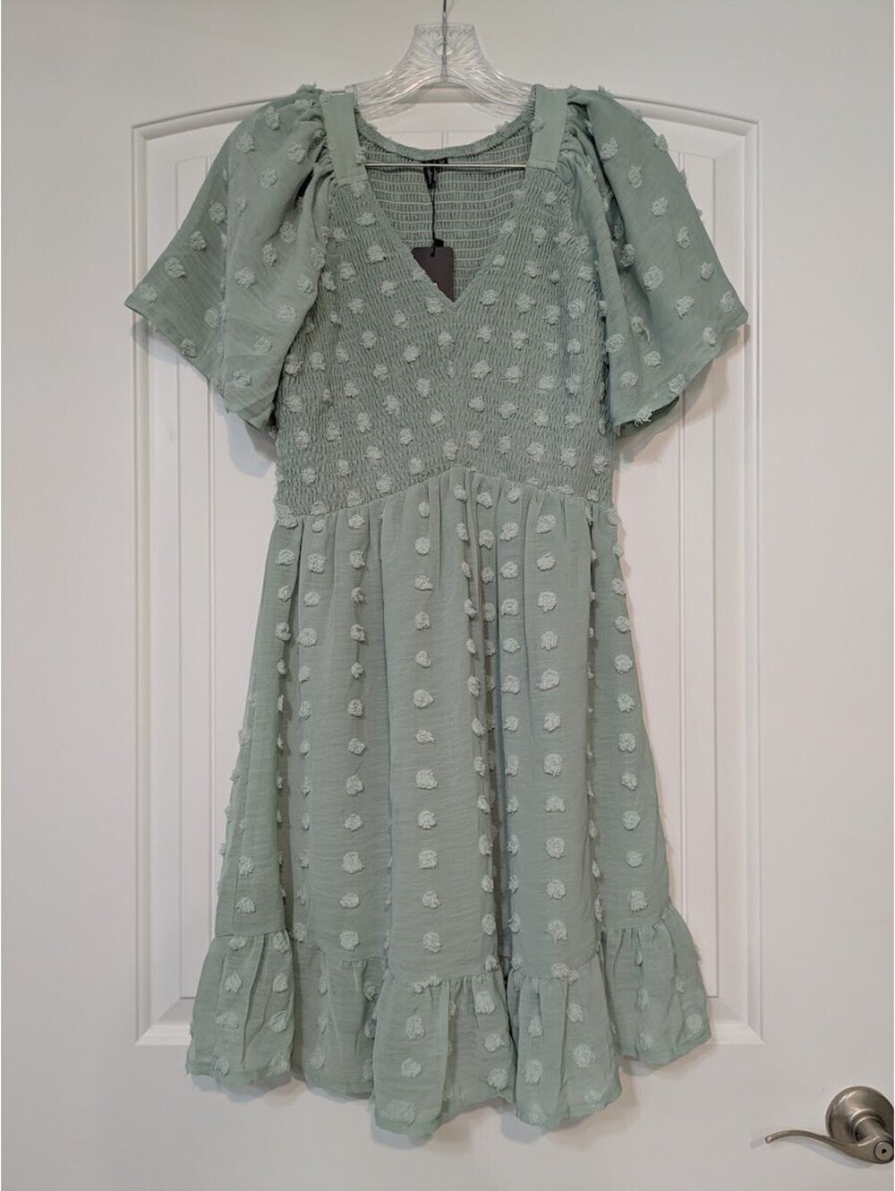 Annebouti Swiss Dot Textured Green Dress Size M NWT